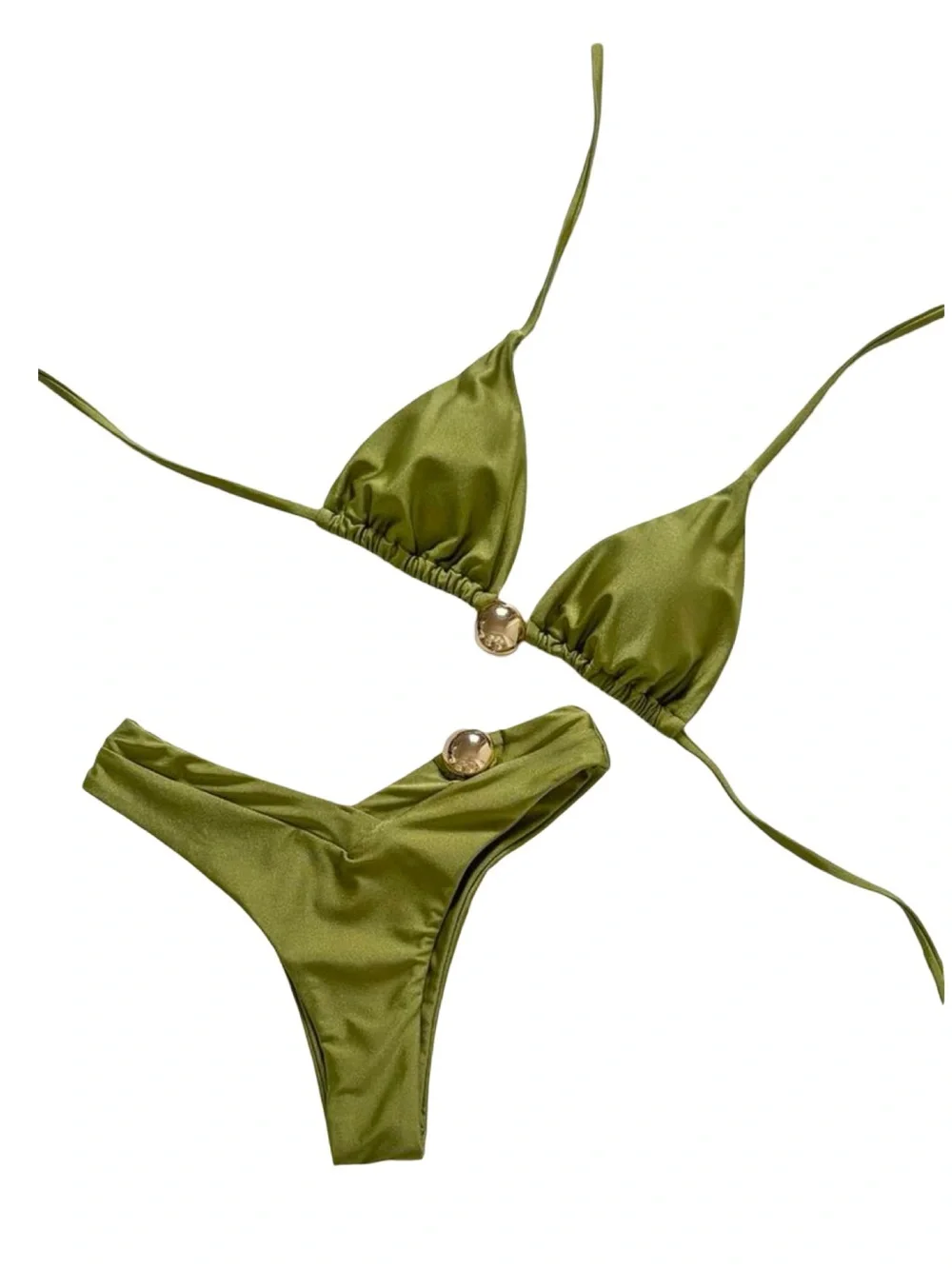 Olive Green Bikini Set with Gold Hardware | Triangle Bikini/Cheeky Bottom | NWOT
